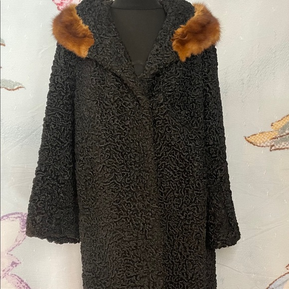 Real Persian Lamb Fur coat with Mink fur collar - Picture 1 of 11